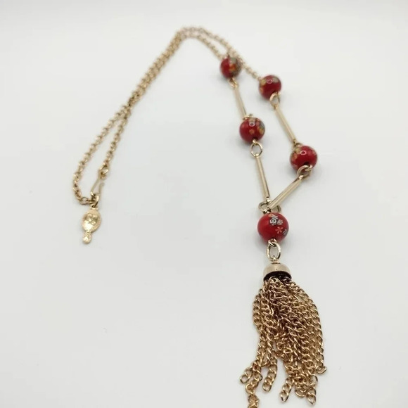 Sarah Coventry Necklace Venetian Treasure Red Beaded Tassel - Picture 1 of 8